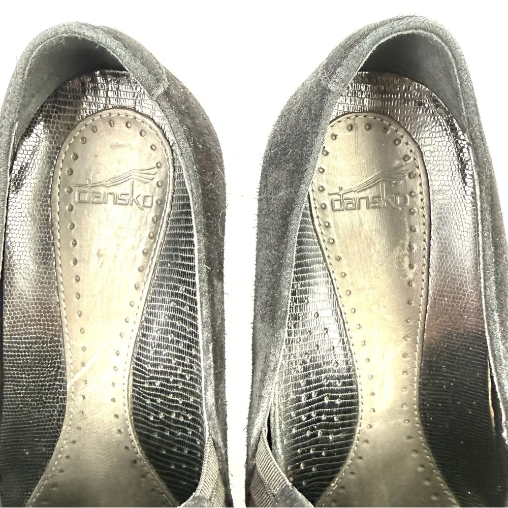 Dansko Raphael Shoes 40‎ Black Suede Leather Slip On Clog Wedge Work Classic